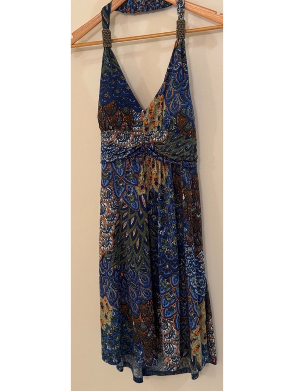 Cristinalove Women's Printed Halter Dress with Beaded Detail, Size Large
